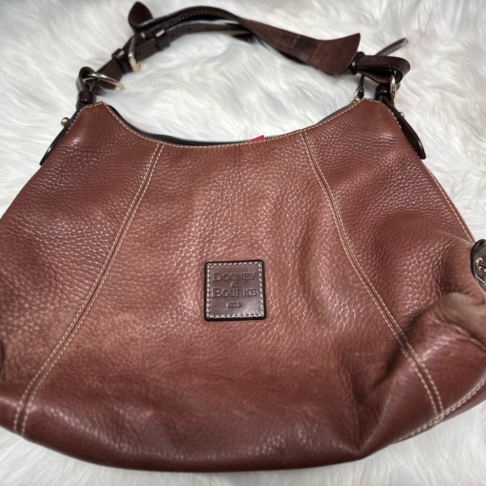Vintage Dooney & Bourke Chesnut Brown Pebbled Leather Hobo Shoulder Bag